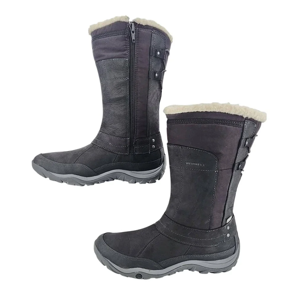Merrell Womens J02164 Black‎ Leather Waterproof Insulated Winter Boots Size 9.5